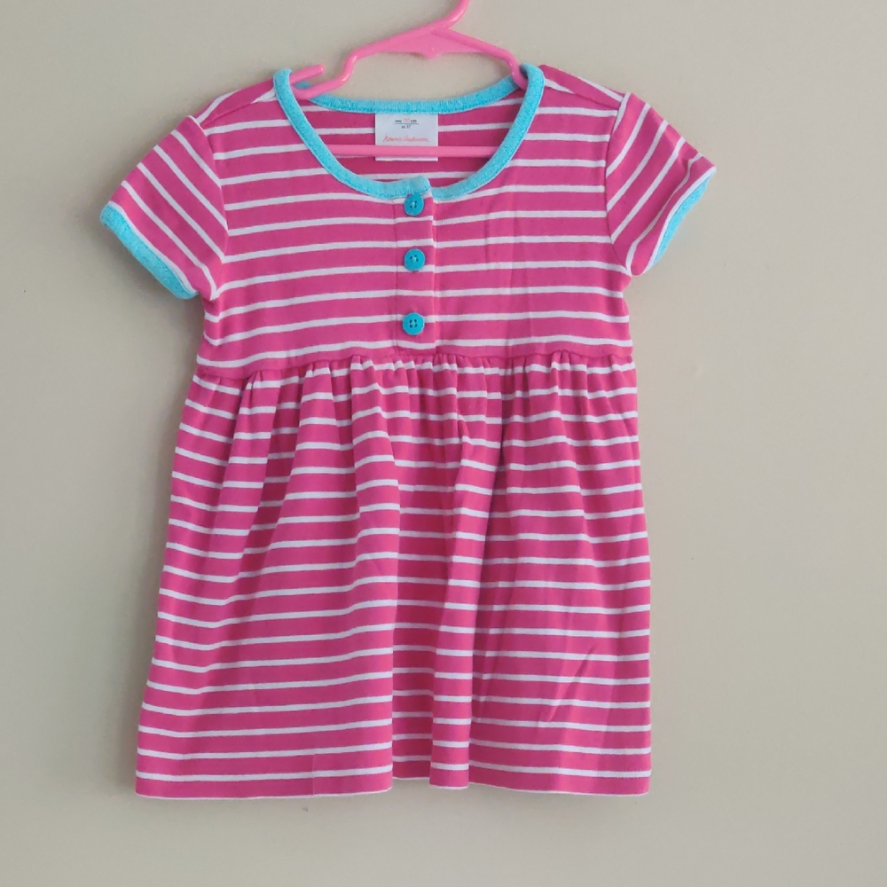 Hanna Andersson Pink and White Striped Dress with Turquoise Trim